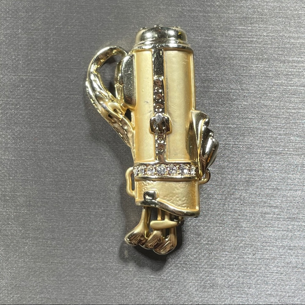 CAJC Signed Golf Club Goldtone Rhinestone Brooch